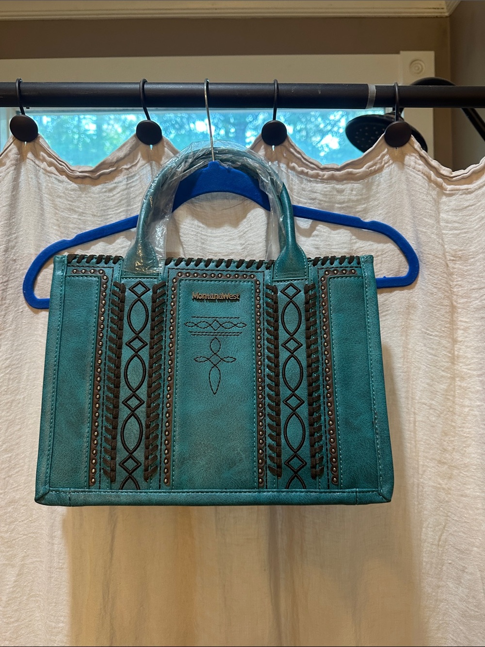 Montana West Teal Embroidered Studded Tote